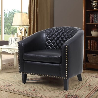 PU Leather Accent Barrel Chair Living Room Chair With Nailheads And Solid Wood Legs, Easy Assembly - Image 0