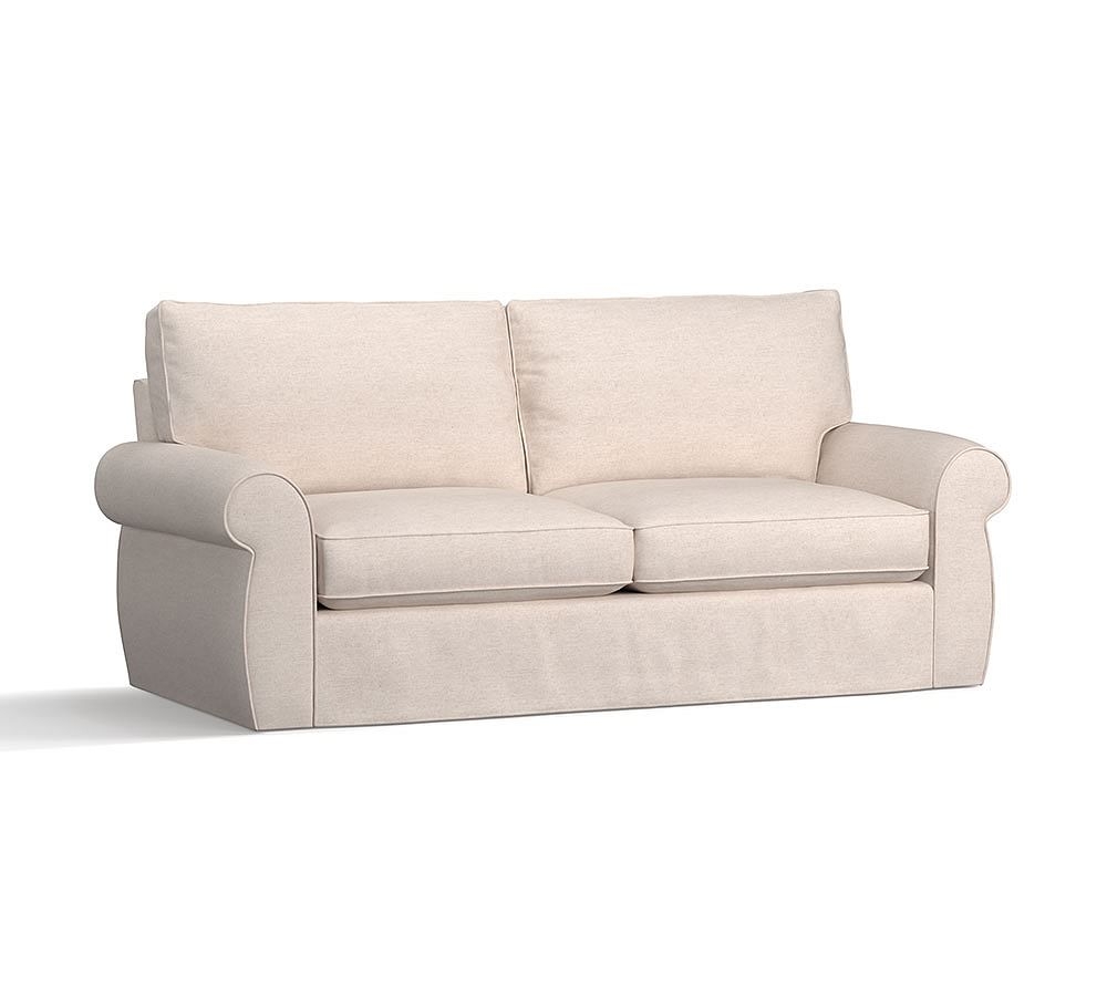 Pearce Roll Arm Slipcovered Sleeper Sofa with Memory Foam Mattress, Polyester Wrapped Cushions, Park Weave Oatmeal - Image 0