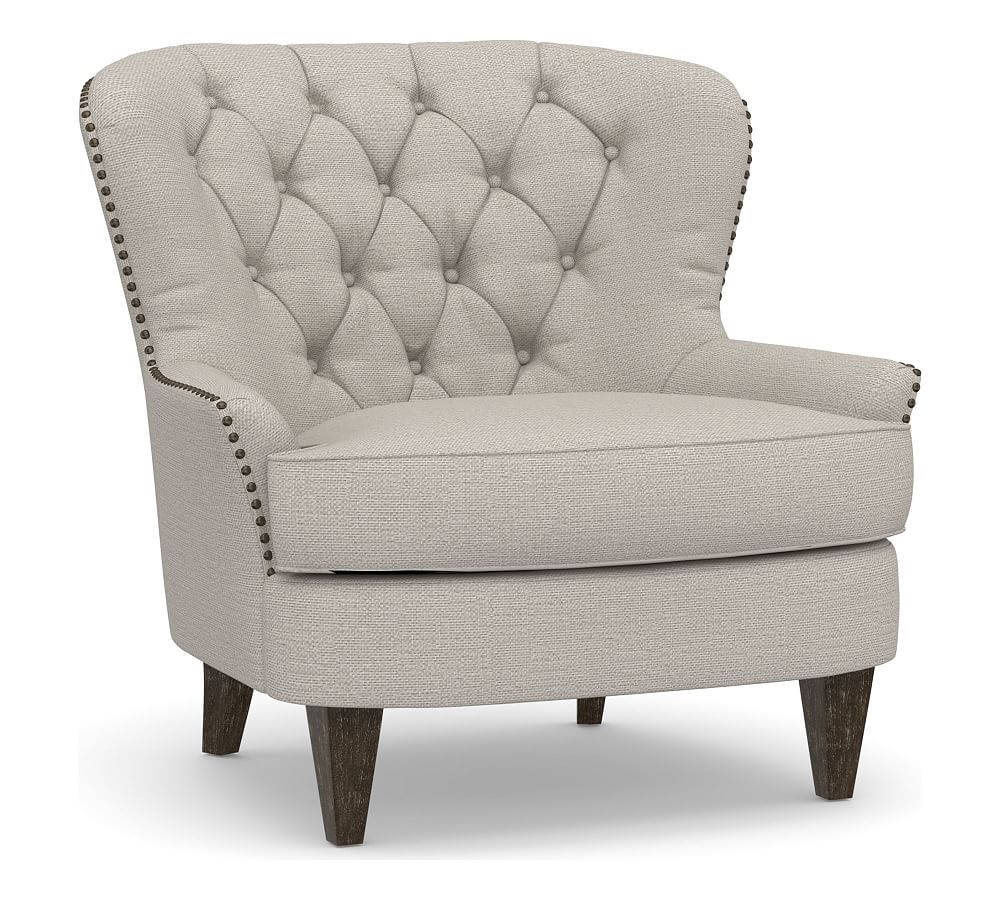 Cardiff Upholstered Armchair, Polyester Wrapped Cushions, Chunky Basketweave Stone - Image 0