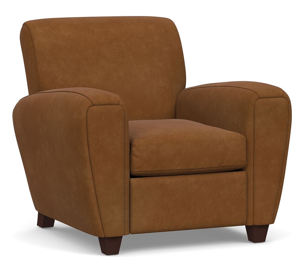 Manhattan Square Arm Leather Recliner without Nailheads, Polyester Wrapped Cushions, Nubuck Caramel - Image 0