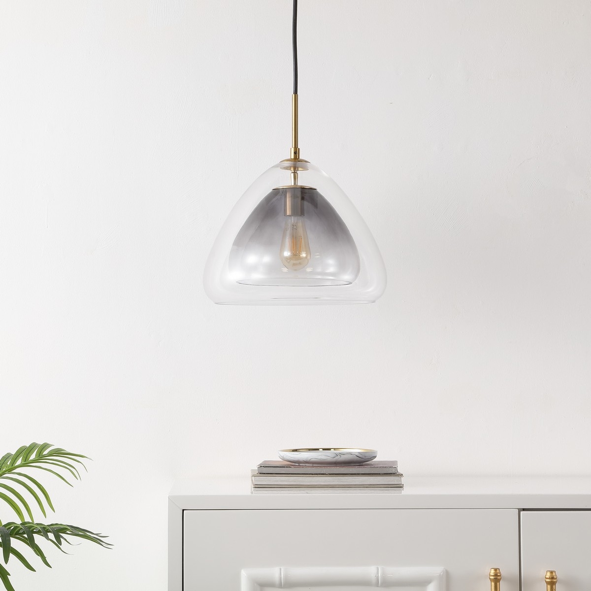 Eclipse 17" Pendant - Smoke Grey / Brass - Safavieh - Image 2