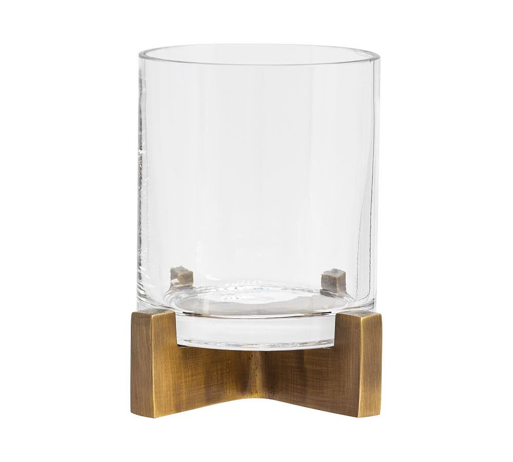 Brooks Cross Bar Hurricane Candleholder, Small, 11.5"H - Brass - Image 0