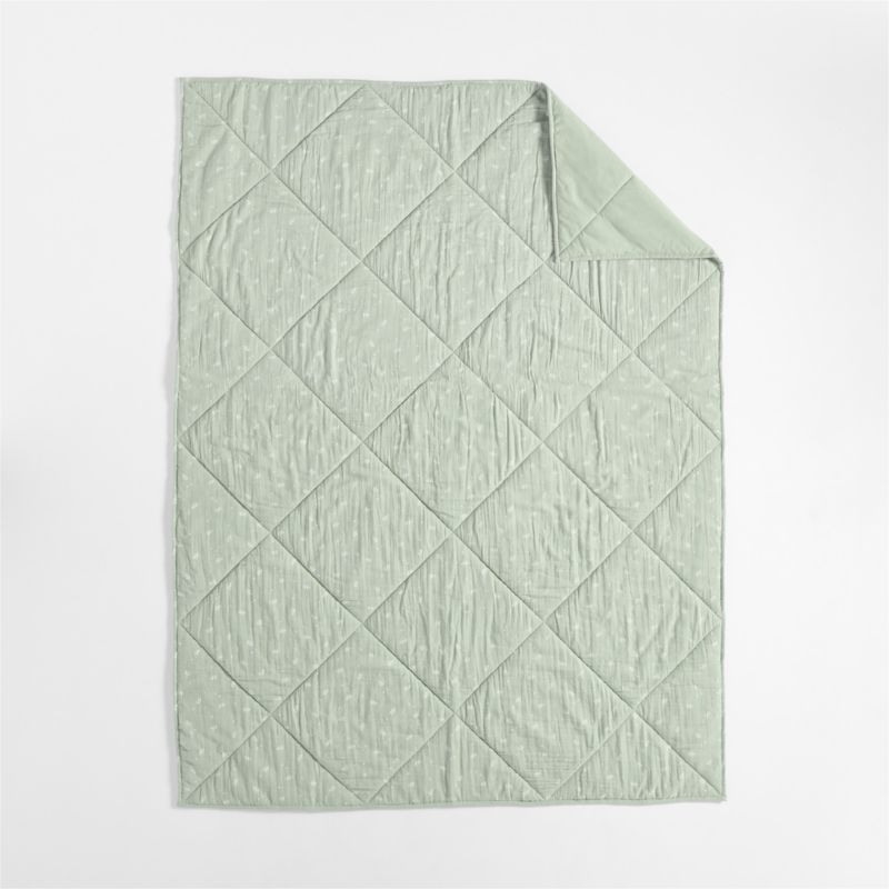 Supersoft Muted Teal Leaf Print Organic Cotton Gauze Kids Twin Quilt - Image 4
