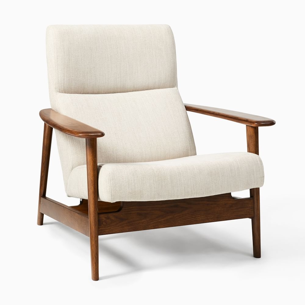 Midcentury Show Wood Highback Chair, Basket Slub, Dove, Dark Walnut - Image 0