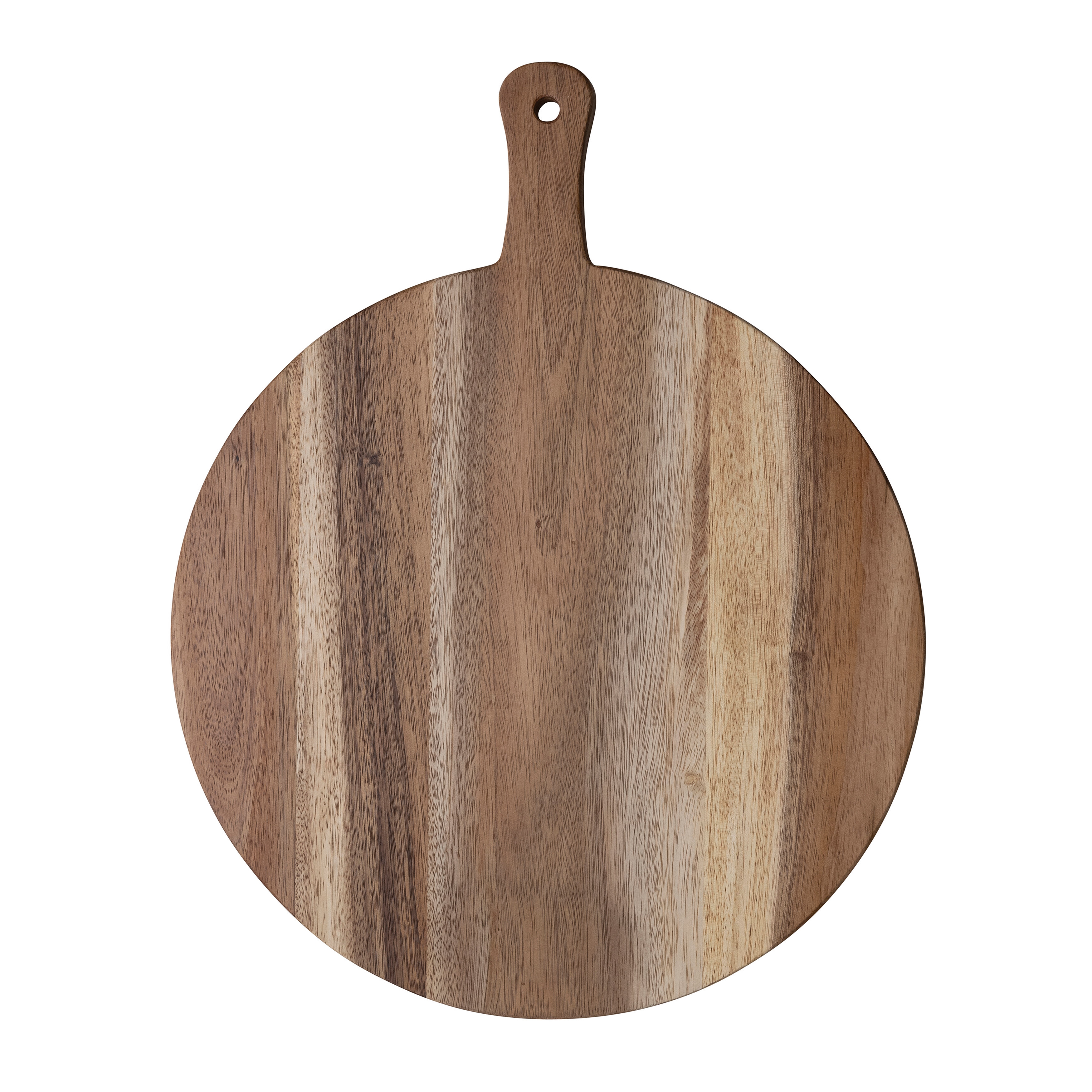 Round Large Suar Wood Cutting Board with Handle, Natural - Image 0