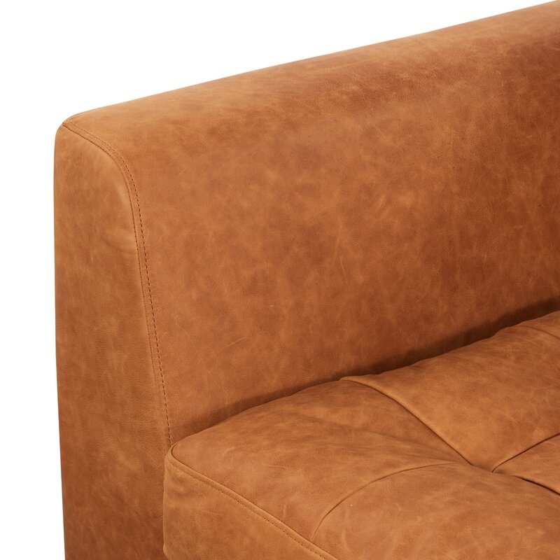 Swilley 90" Genuine Leather Square Arm Sofa, Black & Cognac - Image 4