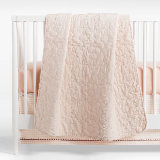 Sunwashed Shell Pink Daisy Organic Cotton Baby Crib Quilt - Image 0