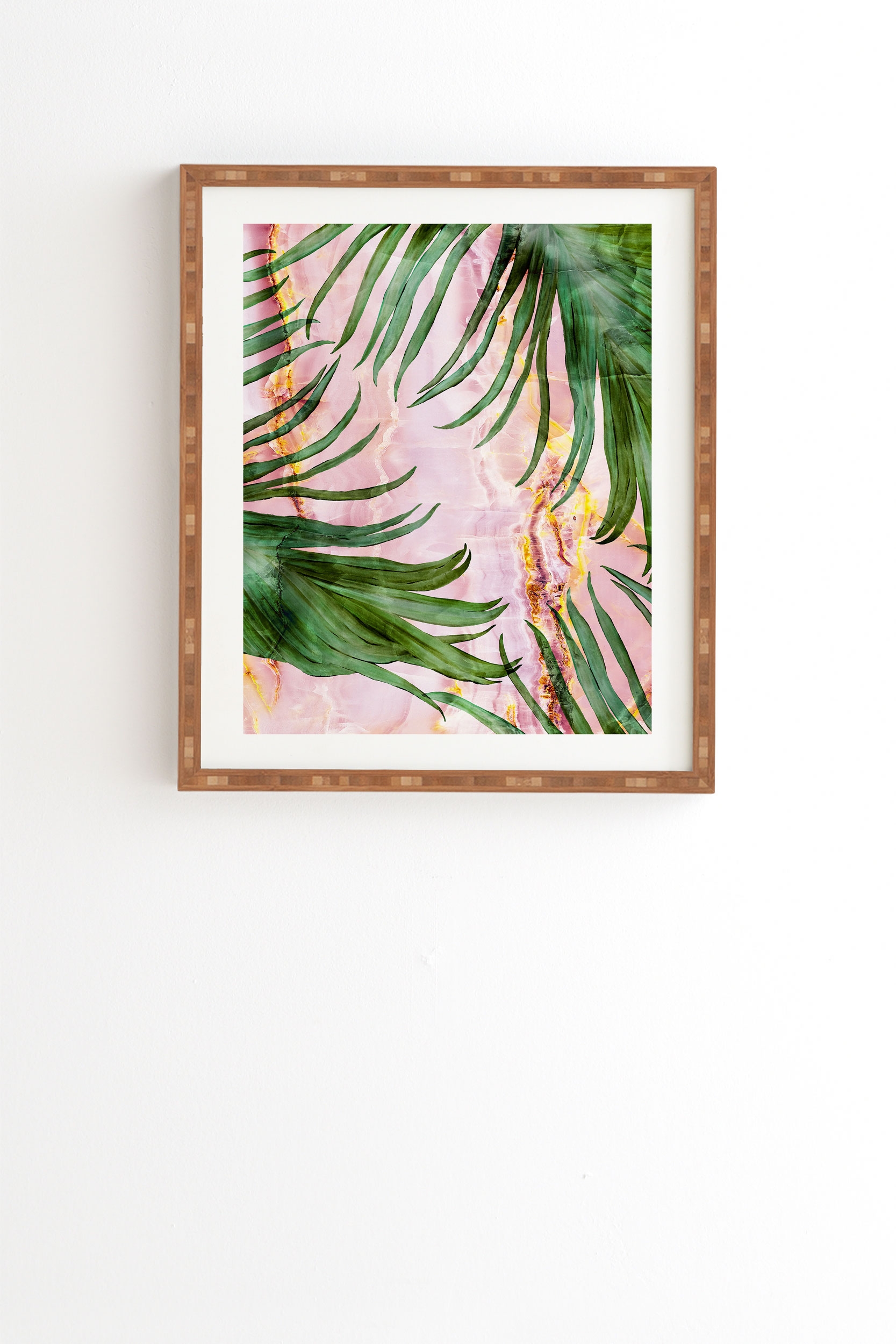 Palm Leaf On Marble 01 by Marta Barragan Camarasa - Framed Wall Art Bamboo 30" x 30" - Image 0