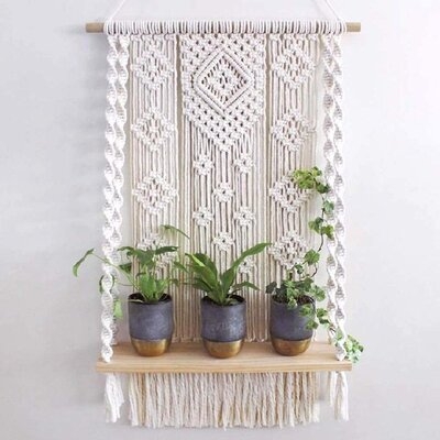Handmade Macrame Wall Hanging Shelf, Boho Indoor Rope Plant Pot Basket Hanger Holder, Rope Plant Hanger For Wall Decor - Image 0