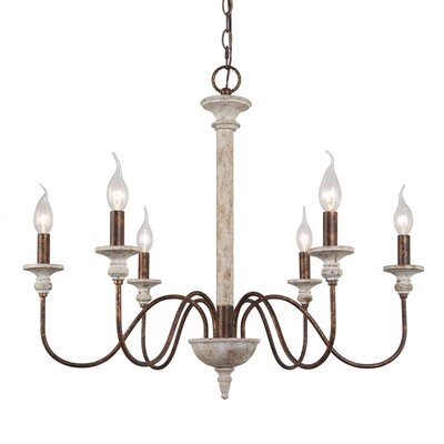 6 - Light Candle Style Classic Chandelier With Wood Accents - Image 0