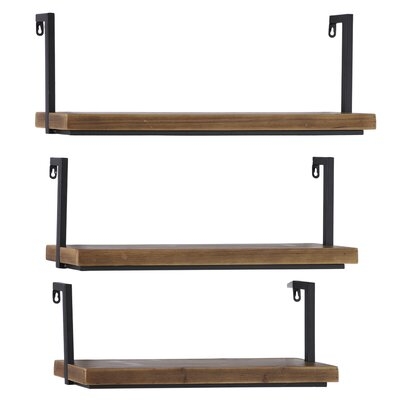 Small Rectangular Industrial Wood And Metal Shelves For Walls, Set Of 3: 22’’X8’’, 24’’X9’’, 26’’X9’’ - Image 1