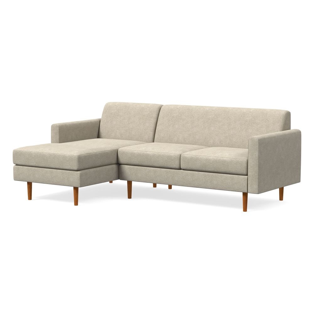 Olive 86" Left Standard Back 2-Piece Chaise Sectional, Mailbox Arm, Distressed Velvet, Dune, Pecan - Image 0
