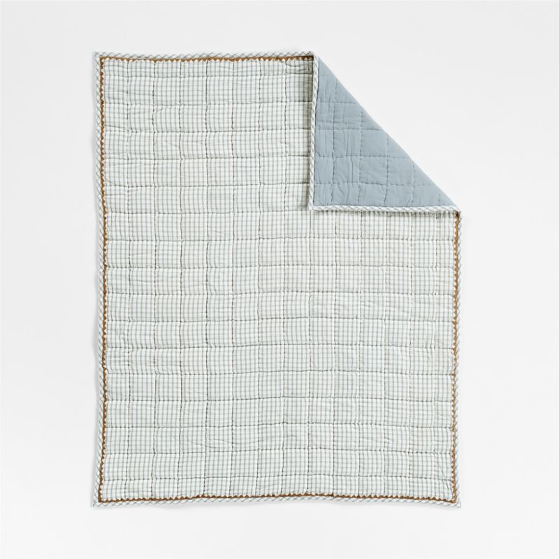 Blue Windowpane Plaid Organic Cotton Baby Crib Quilt - Image 2