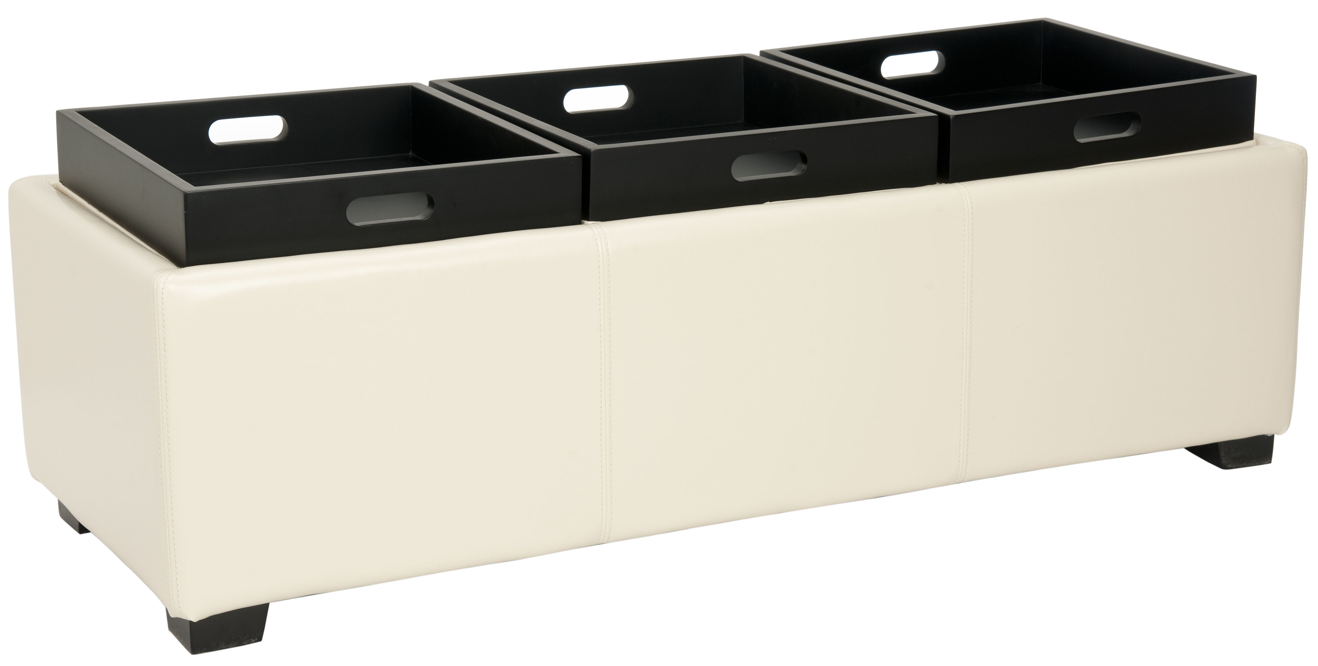 Harrison Triple Tray Ottoman - Flat Cream/Black - Safavieh - Image 1