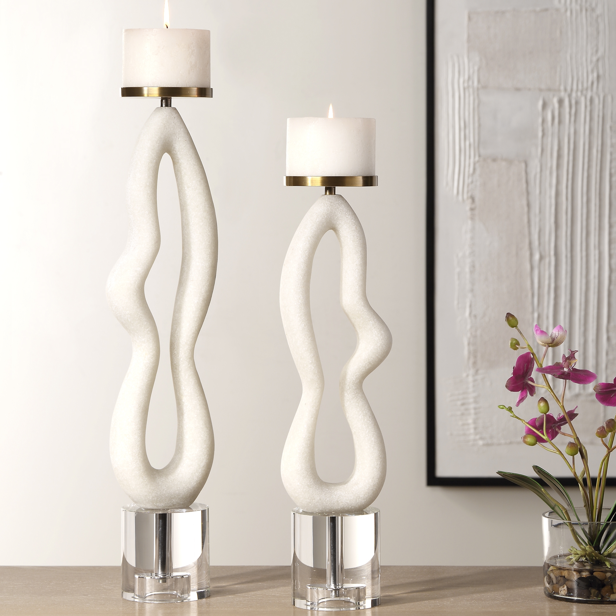 Feamelo Ivory Stone Candleholders Set/2 - Image 2