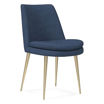 Finley Low Back Dining Chair, Performance Yarn Dyed Linen Weave, French Blue, Light Bronze - Image 0
