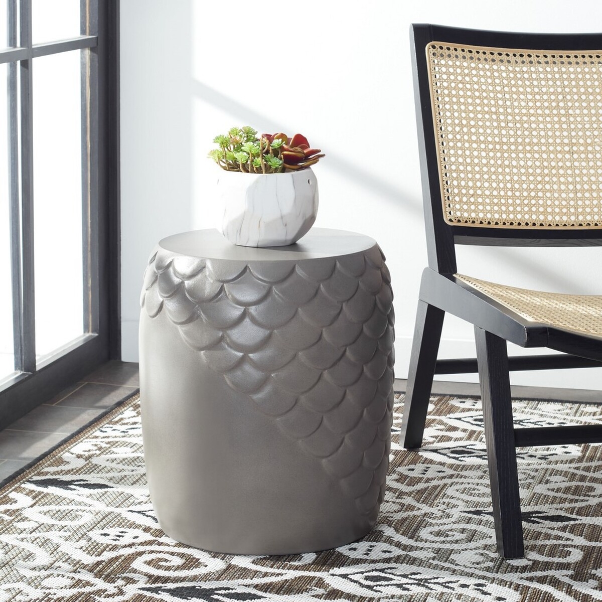 Julyvia Concrete Accent Stool - Dark Grey - Safavieh - Image 1