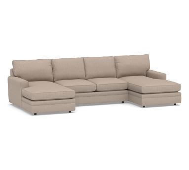 Pearce Square Arm Upholstered U-Chaise Loveseat Sectional, Down Blend Wrapped Cushions, Sunbrella(R) Performance Sahara Weave Mushroom - Image 0