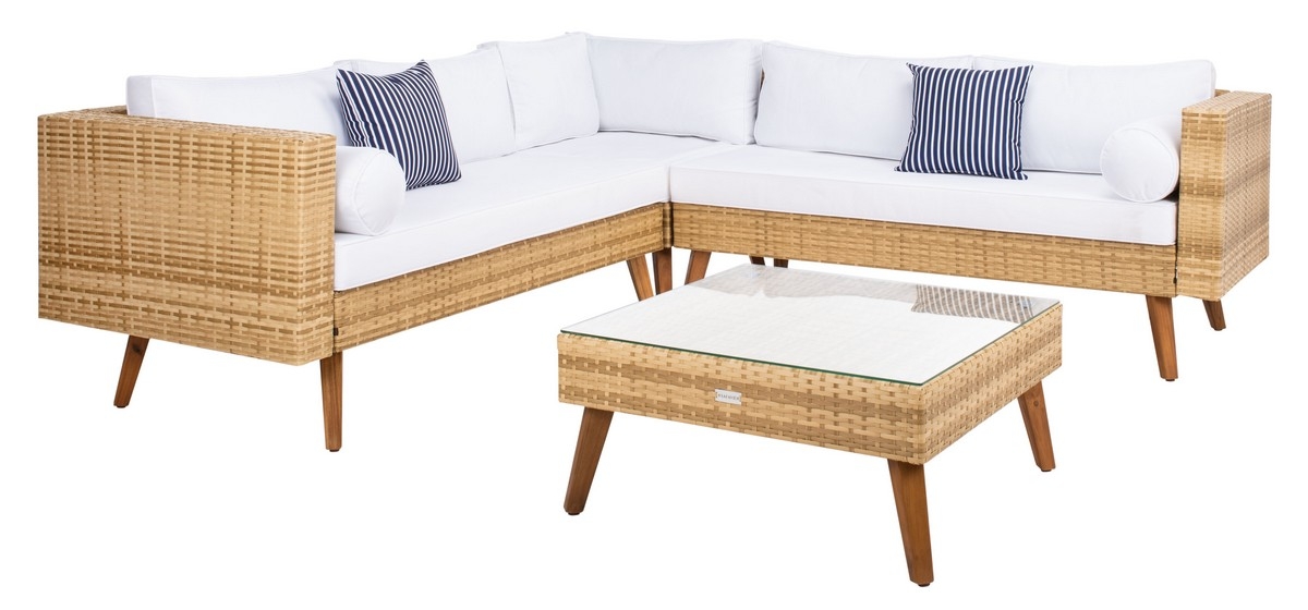 Analon Outdoor Sectional - Natural/White - Safavieh - Image 6