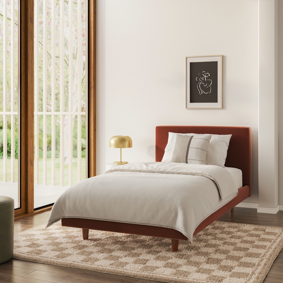 Tessu Twin Low Profile Velvet Bed - Hale Rust - Image 0