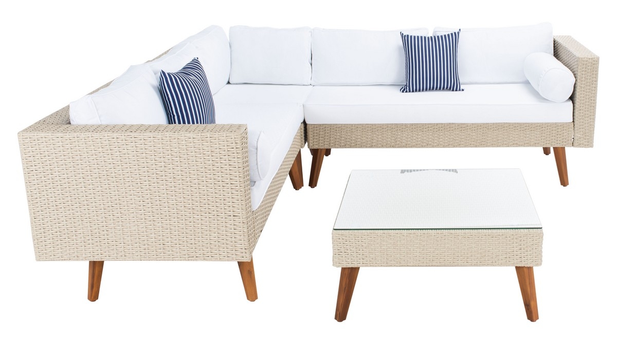 Analon Outdoor Sectional - Beige/White - Safavieh - Image 0