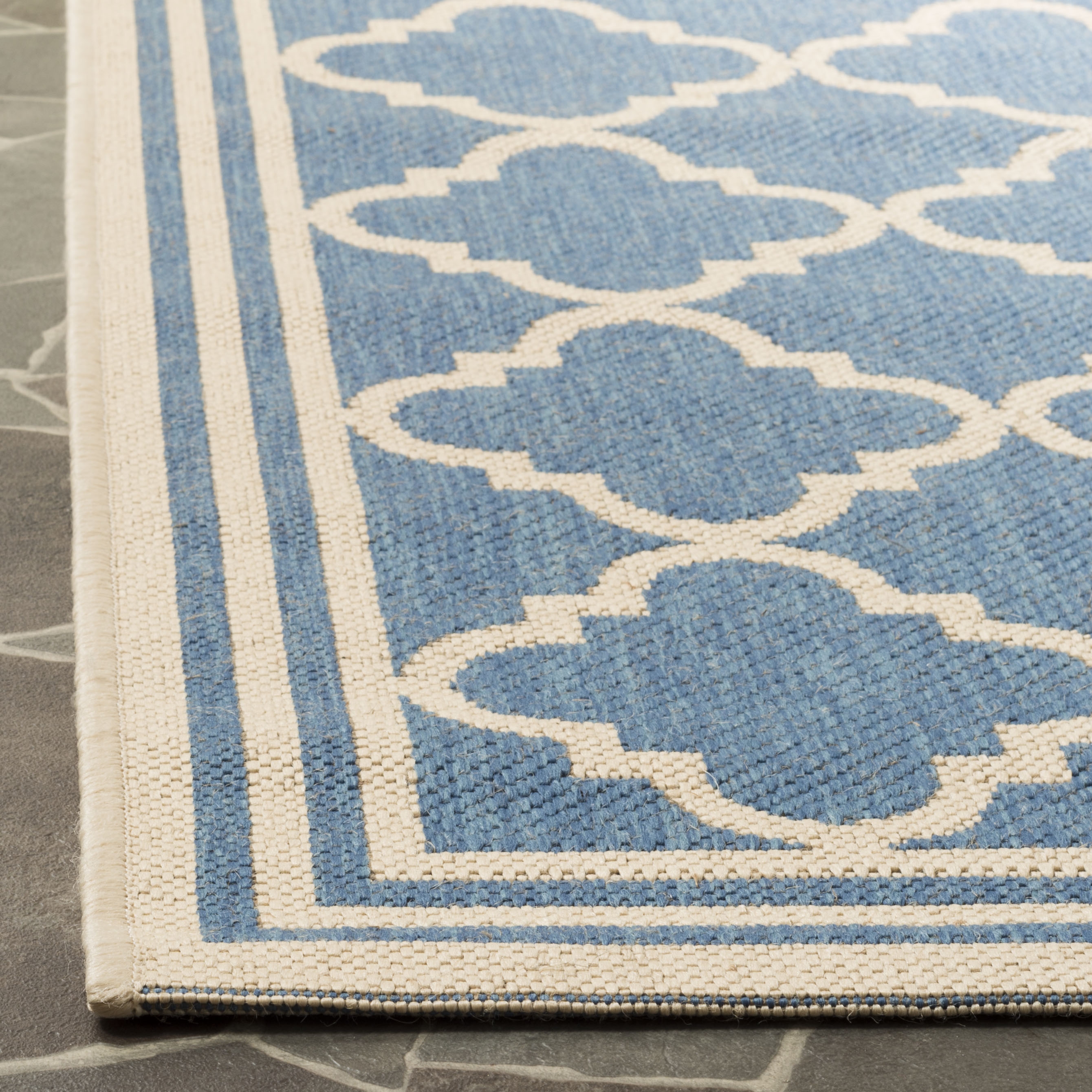 Arlo Home Indoor/Outdoor Woven Area Rug, LND121M, Blue/Cream,  5' 1" X 7' 6" - Image 2