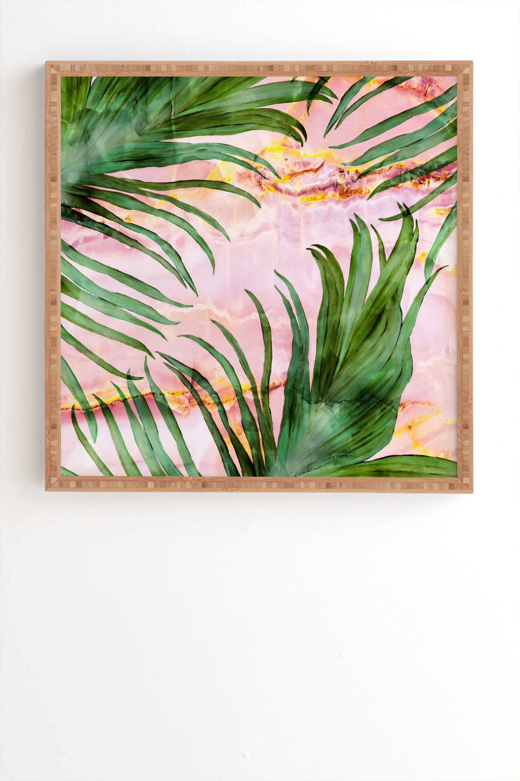 Palm Leaf On Marble 01 by Marta Barragan Camarasa - Framed Wall Art Bamboo 30" x 30" - Image 1