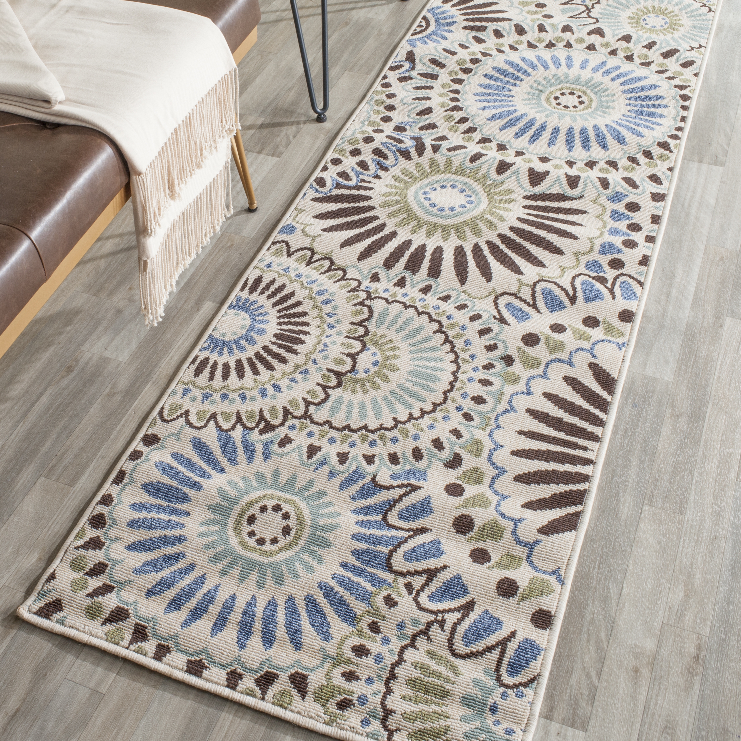 Arlo Home Indoor/Outdoor Woven Area Rug, VER091-0612, Cream/Blue,  2' 3" X 8' - Image 1