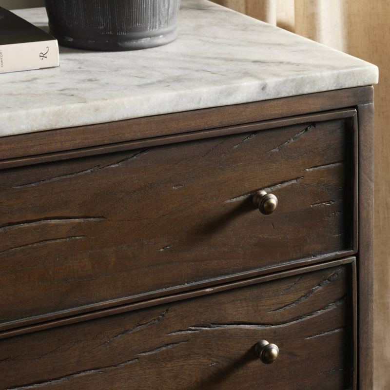 Odette 33" Antique Belgium Bleach Wood with White Statuario Marble Nightstand - Image 4