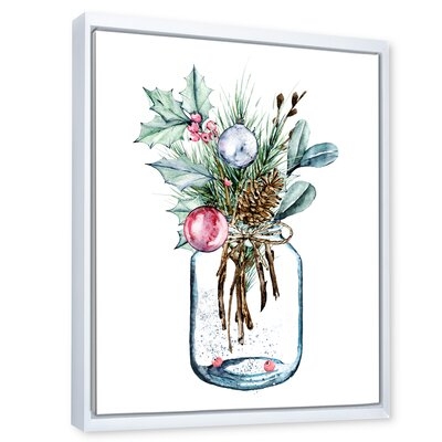 Merry Christmas Greenery In Transparant Jar - Traditional Canvas Wall Art Print-37032 - Image 0