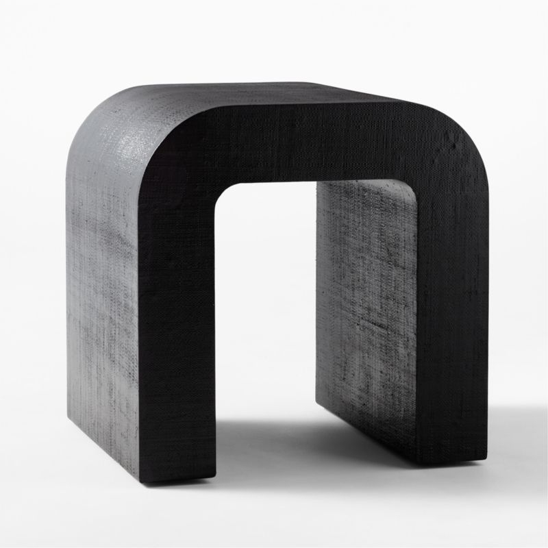 Horseshoe Black Lacquered Linen Side Table - Image 2