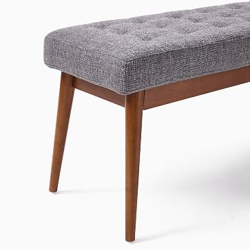 Midcentury Upholstered Bench, Poly, Performance Chenille Tweed, Frost Gray, Acorn - Image 2