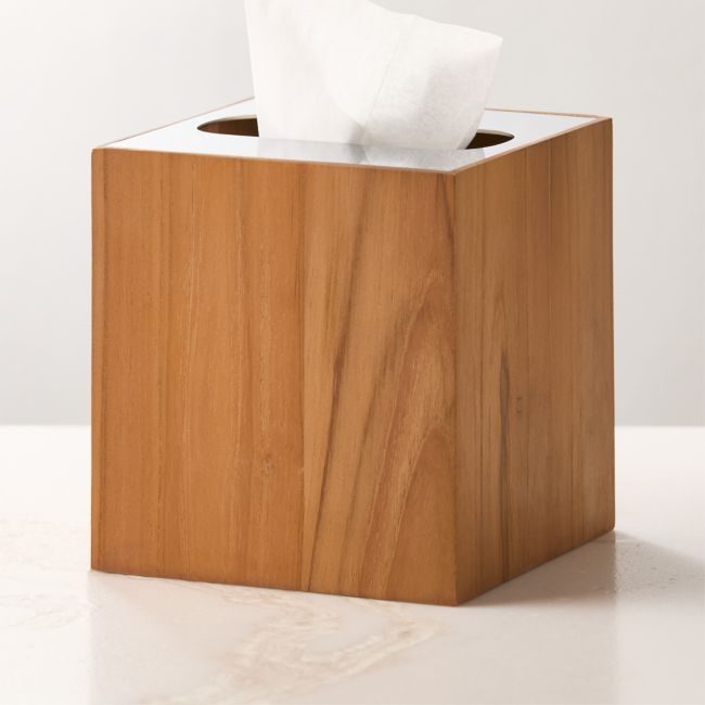 Brogan Teak and Stainless Steel Tissue Box Cover - Image 0