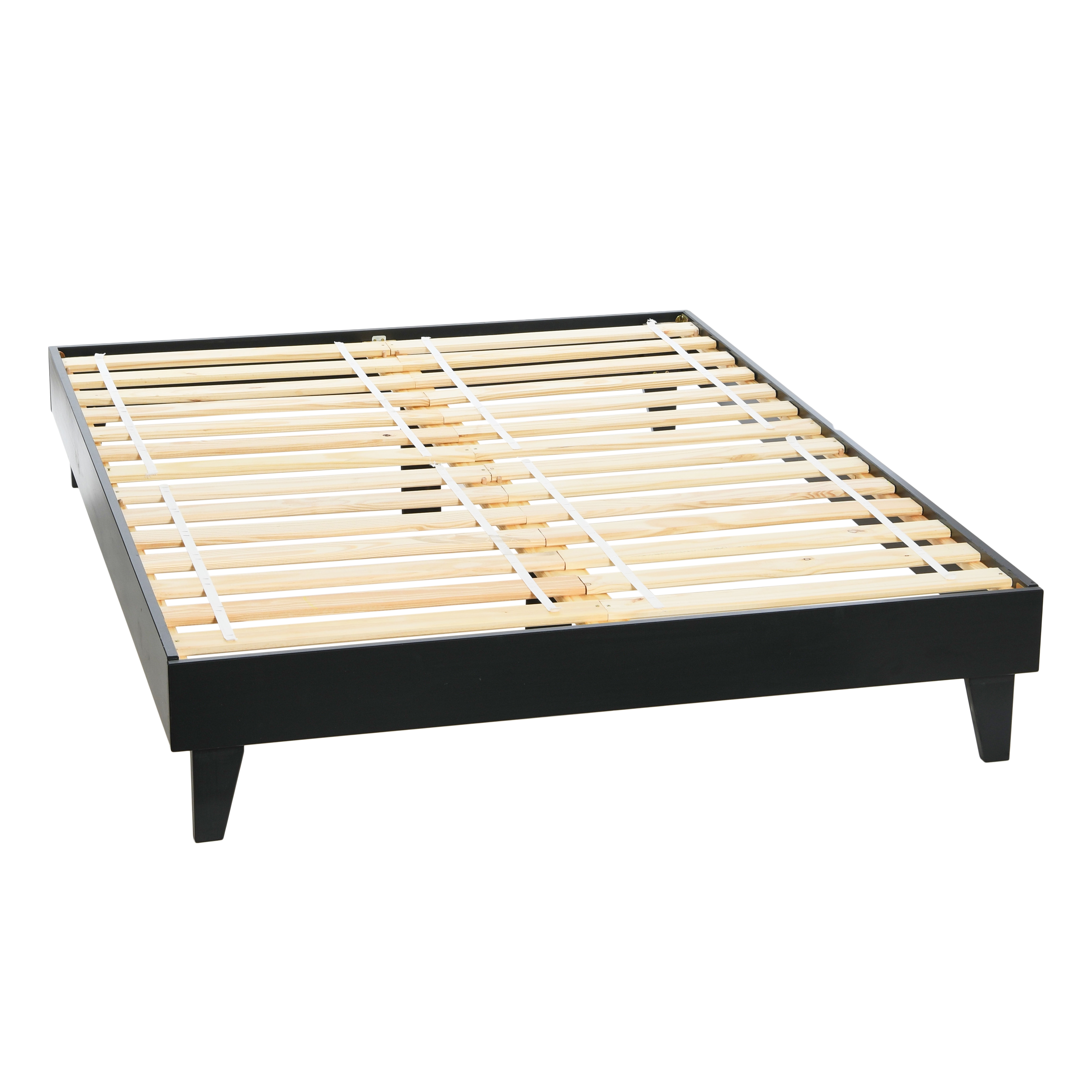 Modern Solid Wood Platform Bed, Black Stain Finish, Queen - Image 0