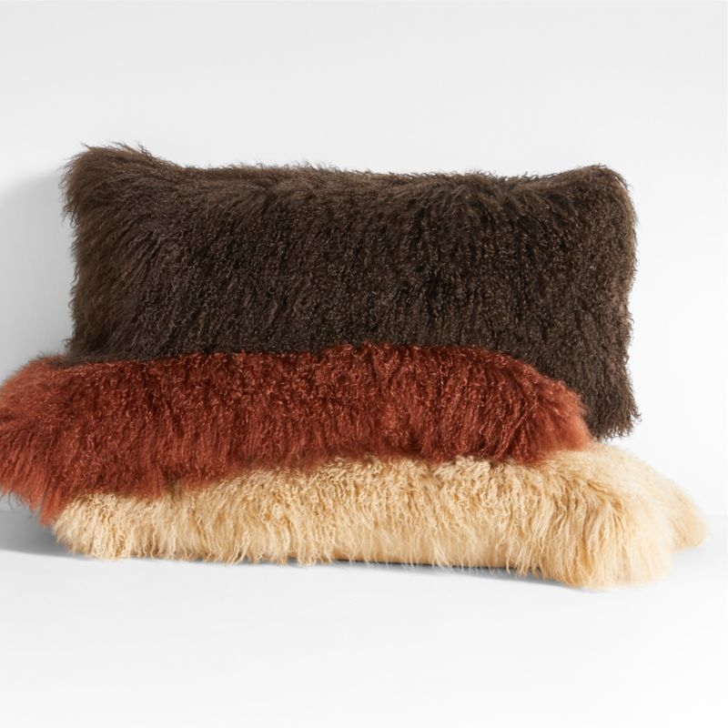 Deep Brown Mongolian Sheepskin 36x16 Throw Pillow Cover - Image 1