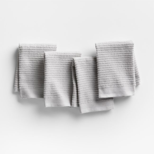 Ribbed Bar Mop Grey Organic Cotton Dish Cloths, Set of 4 - Image 0