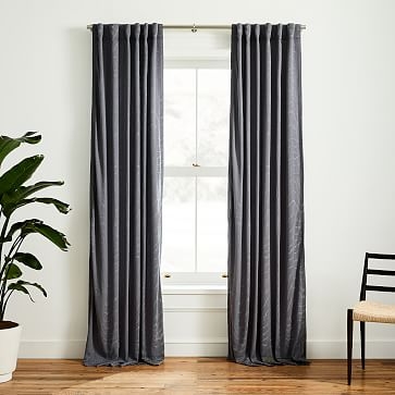 Faux Silk Moire Curtain, Pewter, 48"x84" - Image 0