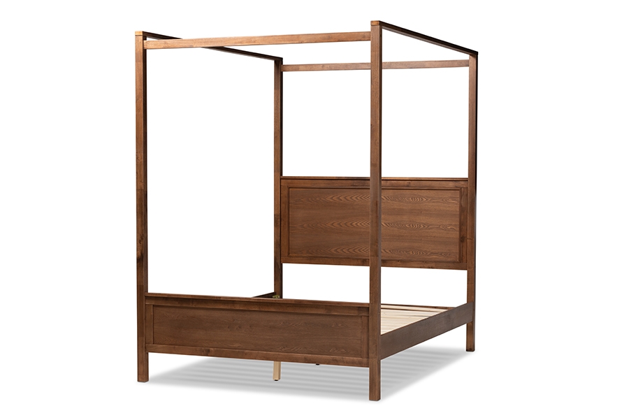 Veronica Modern and Contemporary Walnut Brown Finished Wood Queen Size Platform Canopy Bed - Image 1