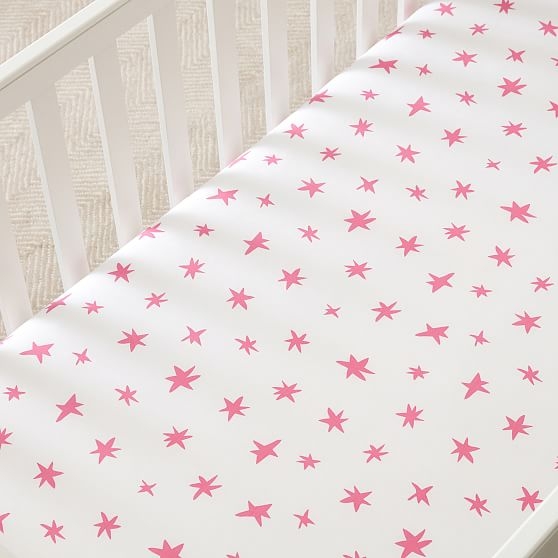 Scandi Starburst Crib Fitted Sheet, Bright Pink, WE Kids - Image 0