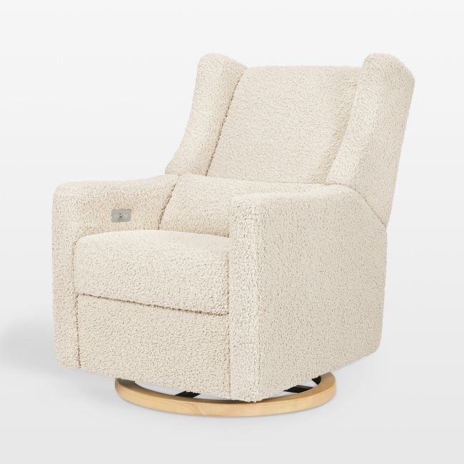 Babyletto Kiwi Almond Teddy Loop Nursery Power Glider Recliner Chair with Light Wood Base - Image 0