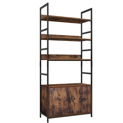 Industrial Bookcase With 2 Cabinets, 3-Tier Free Standing Open Shelf Display Storage Rack Shelves, 31L X 11.8W X 70.8H Inches Wood Look Accent Metal Frame Furniture For Home Office - Image 0