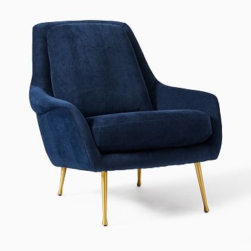 Lottie Chair Poly Ink Blue Distressed Velvet Brass - Image 0