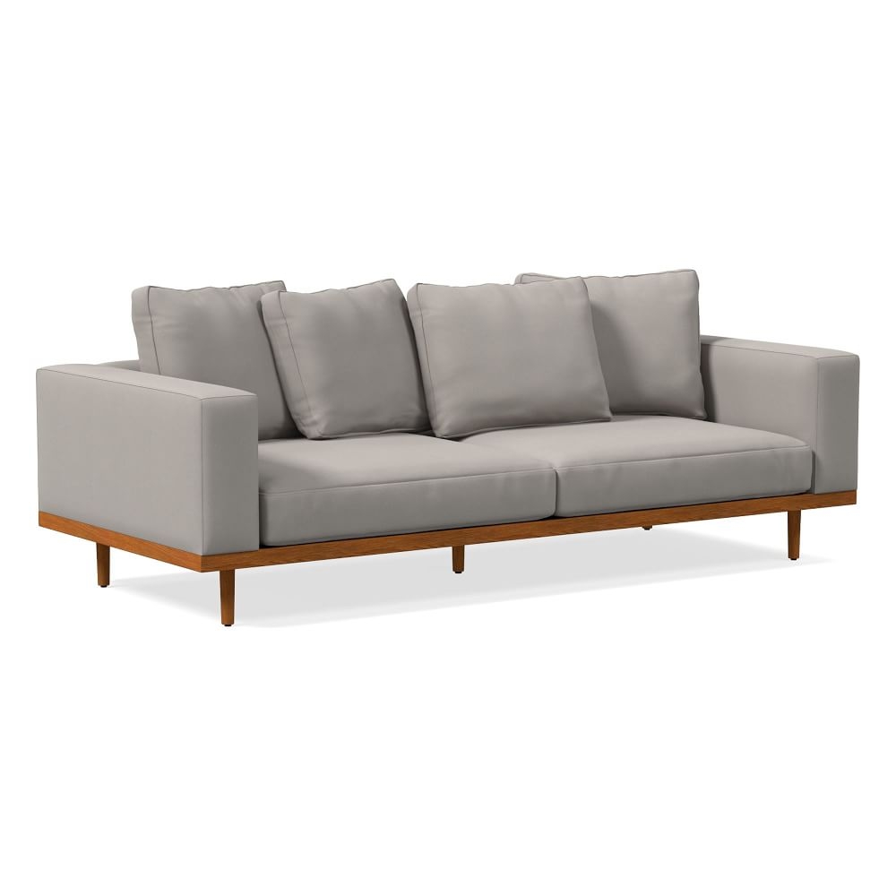 Newport 94" Toss-Back Cushion Sofa, Performance Velvet, Silver, Pecan - Image 0