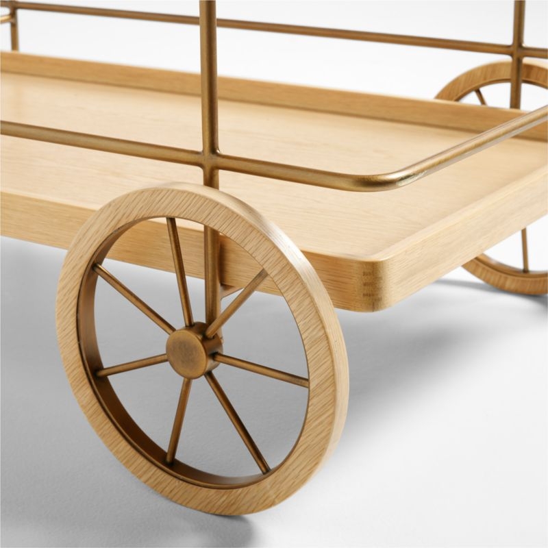 Wicker Park 36" Natural Oak Wood and Marble Bar Cart - Image 4