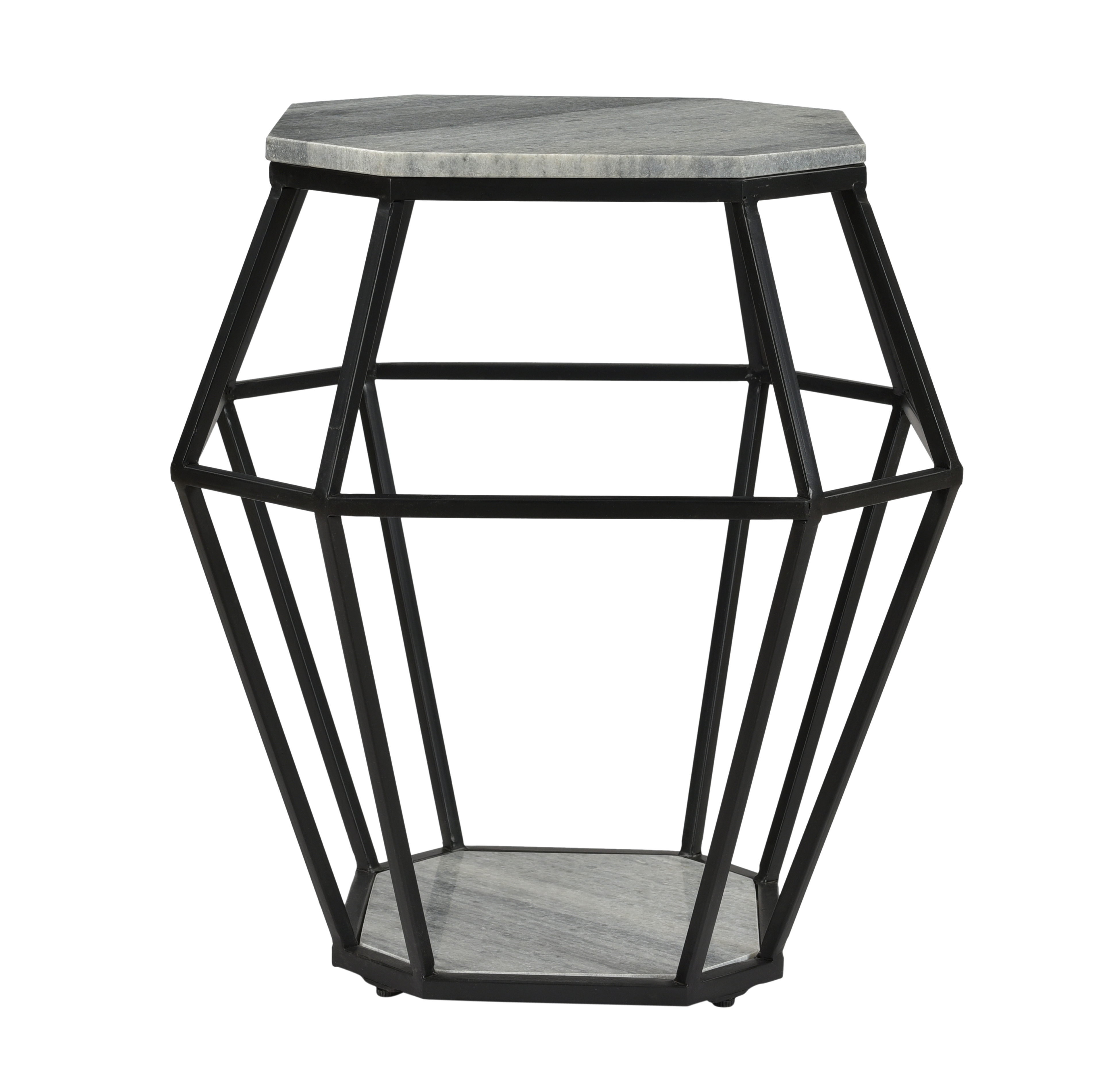 Octagonal Accent Table - Whispy Grey Marble & Black Powder Coat - Image 2