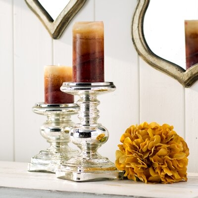2 Piece Small Glass Tabletop Candlestick Set - Image 0