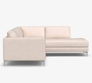 Jake Upholstered Right Sofa Return Bumper Sectional 2X1, Bench Cushion, Bronze Legs, Polyester Wrapped Cushions, Performance Heathered Tweed Pebble - Image 6