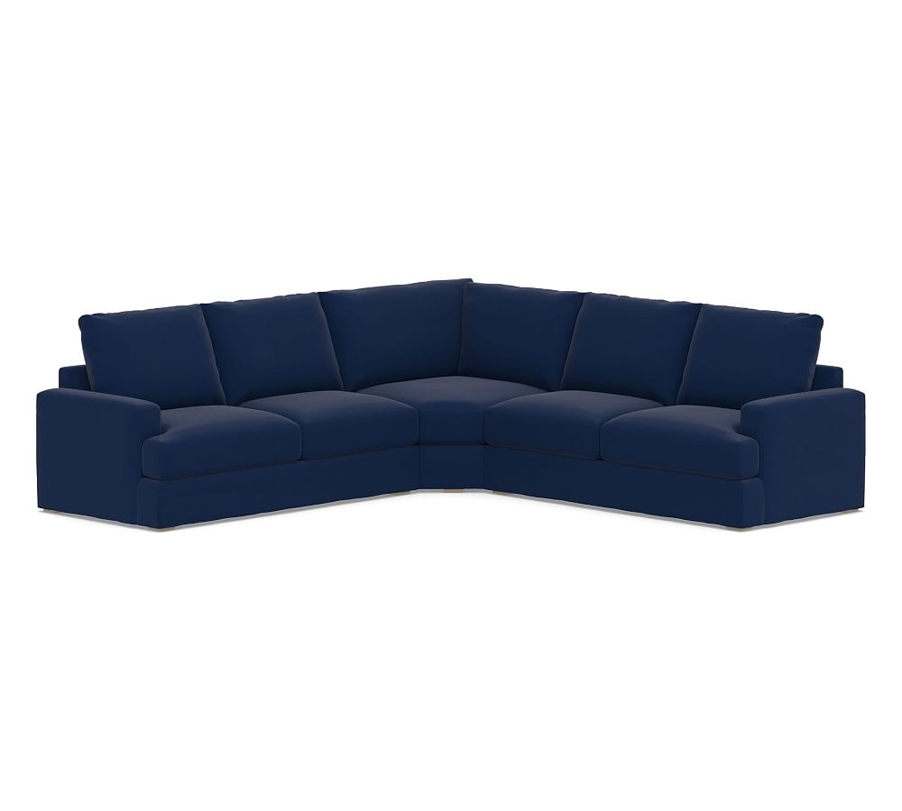 Canyon Square Arm Slipcovered 3-Piece L-Shaped Wedge Sectional, Down Blend Wrapped Cushions, Performance Everydayvelvet(TM) Navy - Image 0