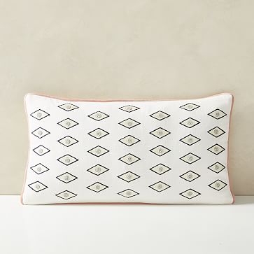 Beaded Gaze Pillow Cover, 12"x21", Stone White - Image 0