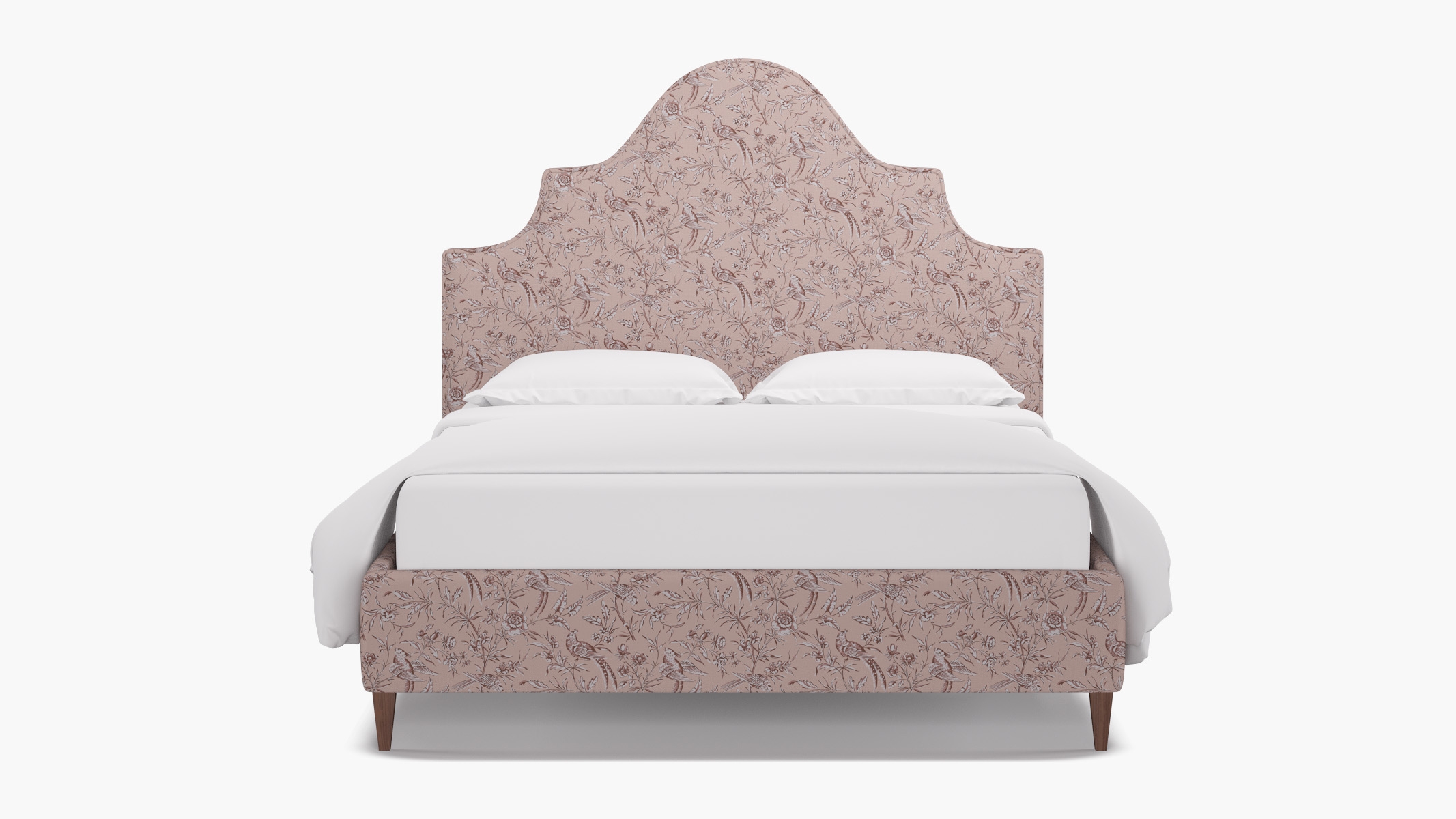 Statement Bed, Blush Aviary, Walnut Square Tapered Leg, King - Image 0